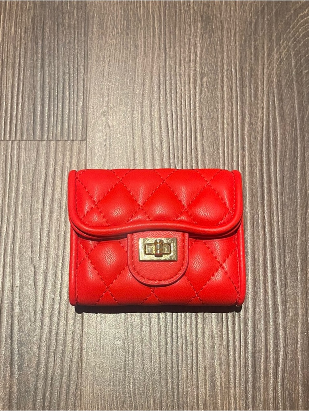 Red Quilted Women's Wallet with Gold Turn-Lock